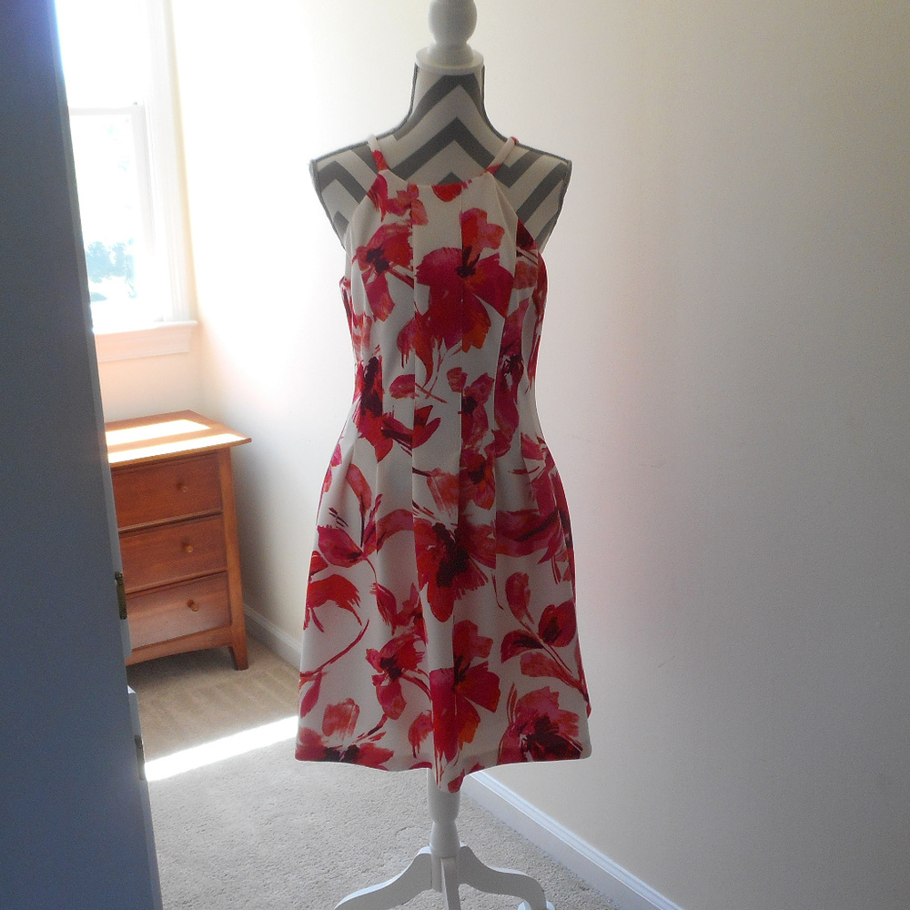 Vince Camuto Floral Halter Scuba A-line Dress